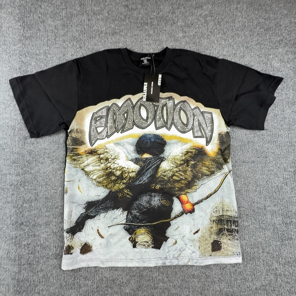 Mixed Emotion Shirt Mens Large Black Angel Graphic Streetwear Tee Double Sided